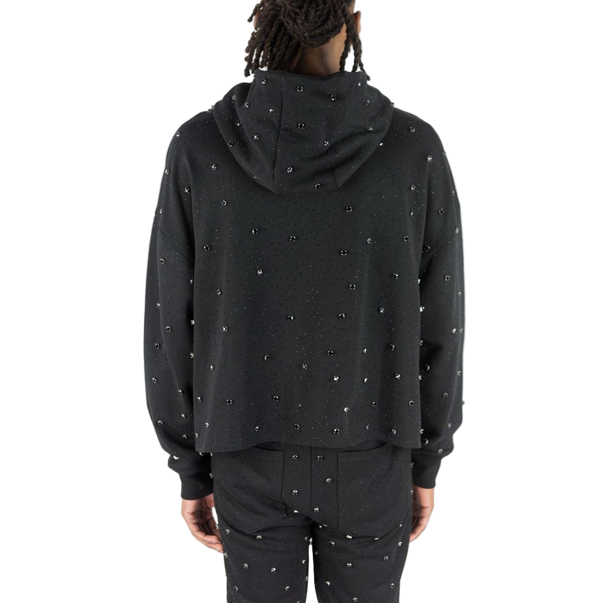 REBEL PULLOVER HOODIE GLOSS JET BLACK STONES