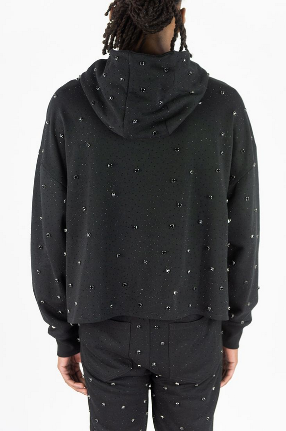 REBEL PULLOVER HOODIE GLOSS JET BLACK STONES