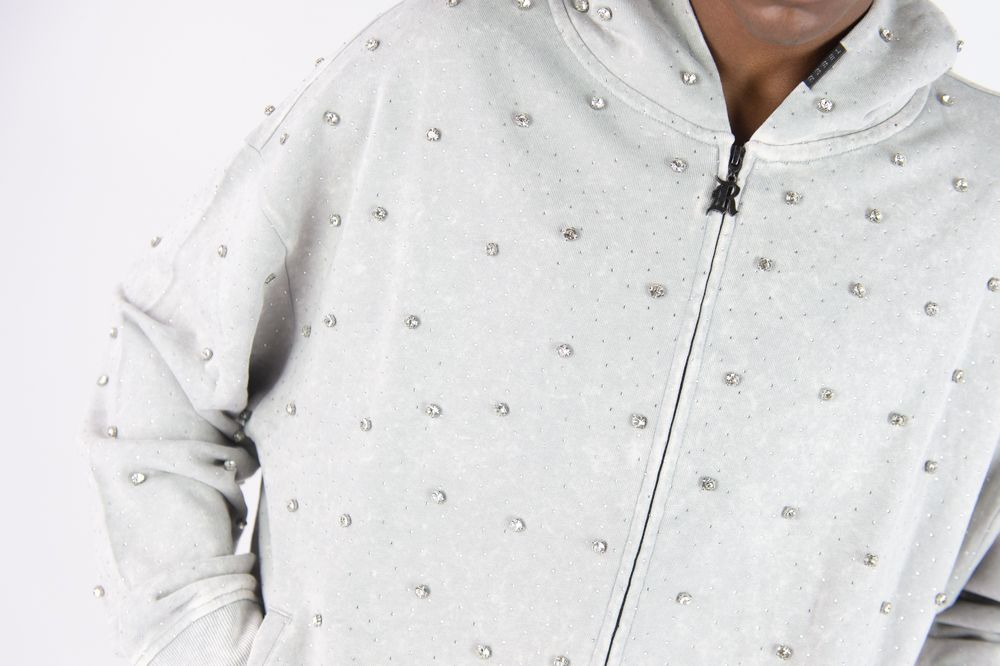 REBEL PULLOVER HOODIE GLOSS JET GREY STONES