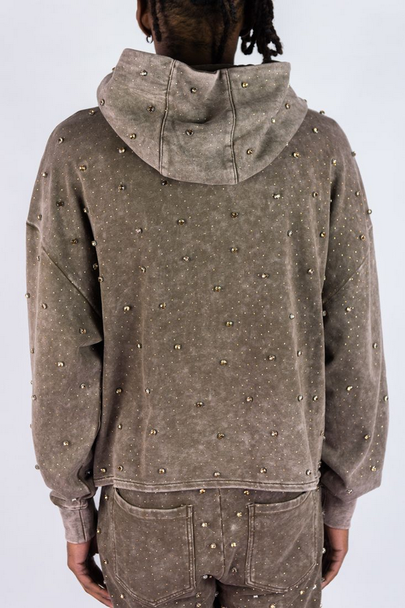 REBEL PULLOVER HOODIE GLOSS JET BROWN STONES