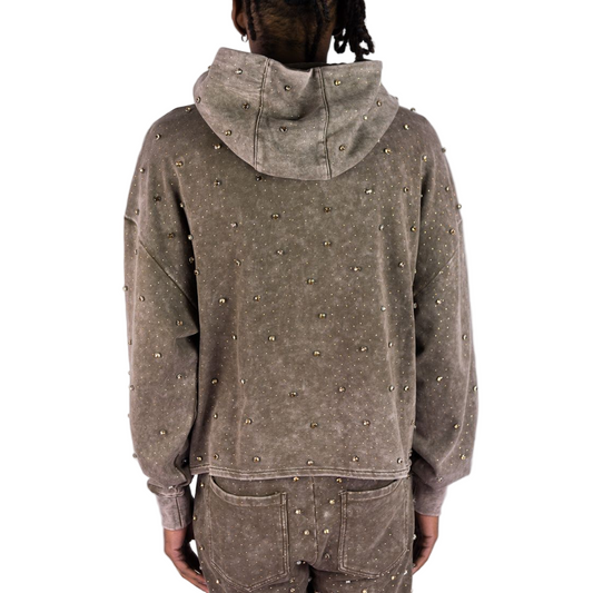 REBEL PULLOVER HOODIE GLOSS JET BROWN STONES by Rebel Minds