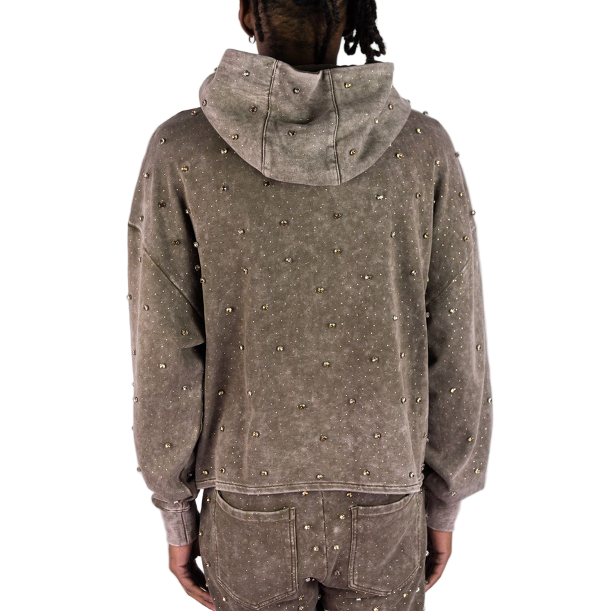 REBEL PULLOVER HOODIE GLOSS JET BROWN STONES by Rebel Minds