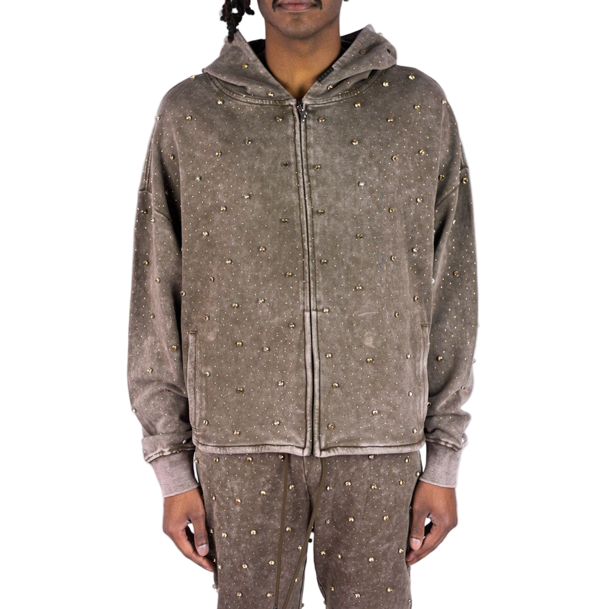 REBEL PULLOVER HOODIE GLOSS JET BROWN STONES by Rebel Minds