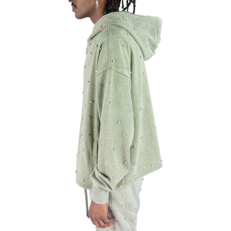 REBEL PULLOVER HOODIE GLOSS OLIVE GREEN STONES by Rebel Minds
