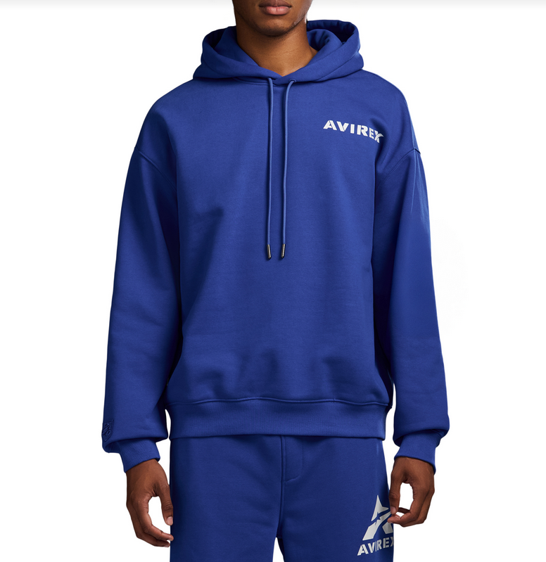 AVIREX STACKED LOGO HOODY-ROYAL BLUE