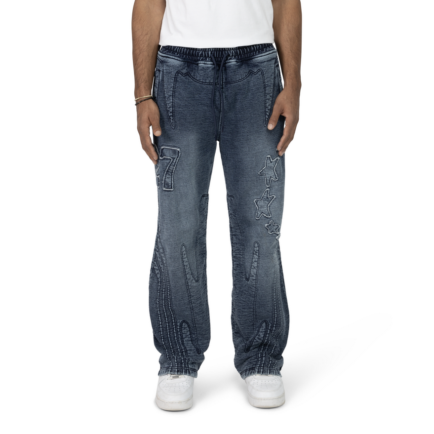 SMOKE RISE DENIM EMBOSSED FLEECE PANT