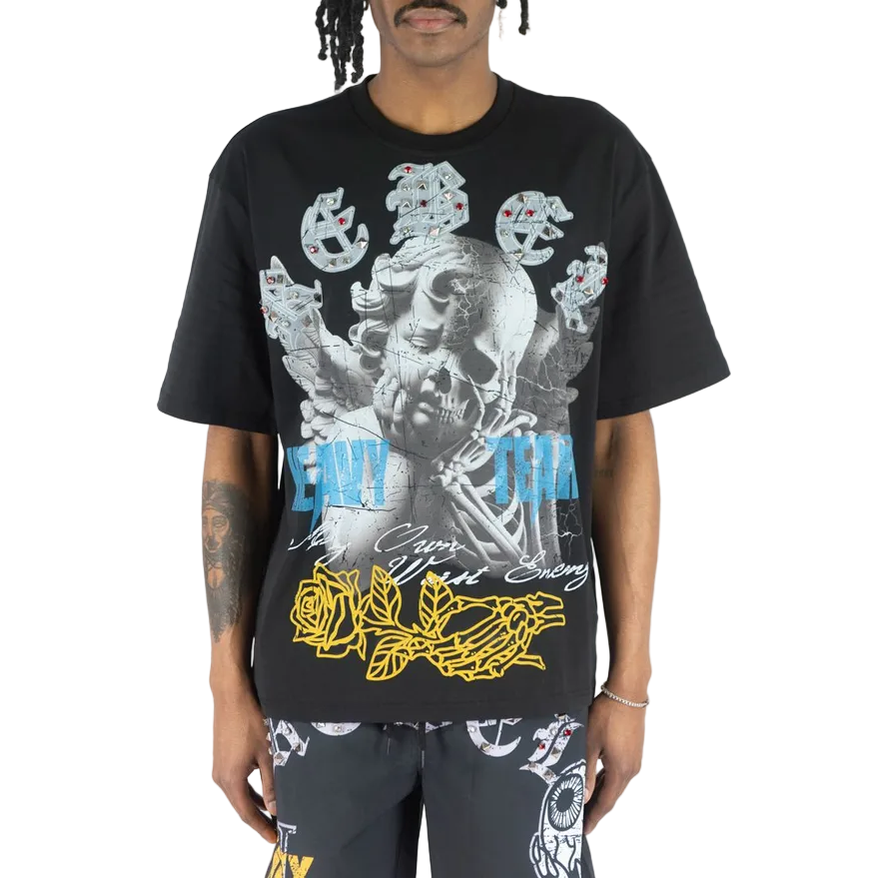 REBEL MINDS HEAVY TEARS RHINESTONE TEE by Rebel Minds