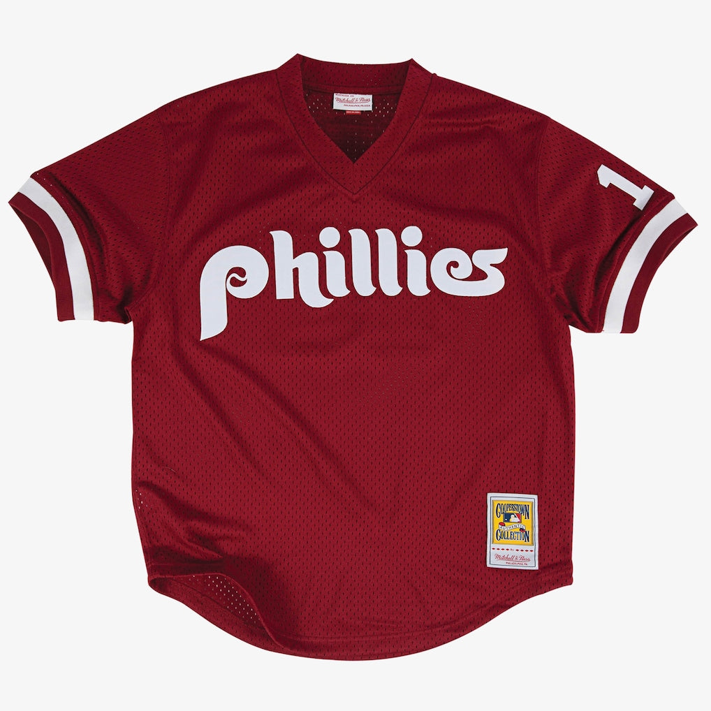 MITCHELL AND NESS AUTHENTIC PHILLIES 1991 JOHN KRUK BP JERSEY PULLOVER by Mitchell and Ness