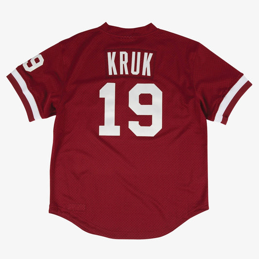 MITCHELL AND NESS AUTHENTIC PHILLIES 1991 JOHN KRUK BP JERSEY PULLOVER by Mitchell and Ness