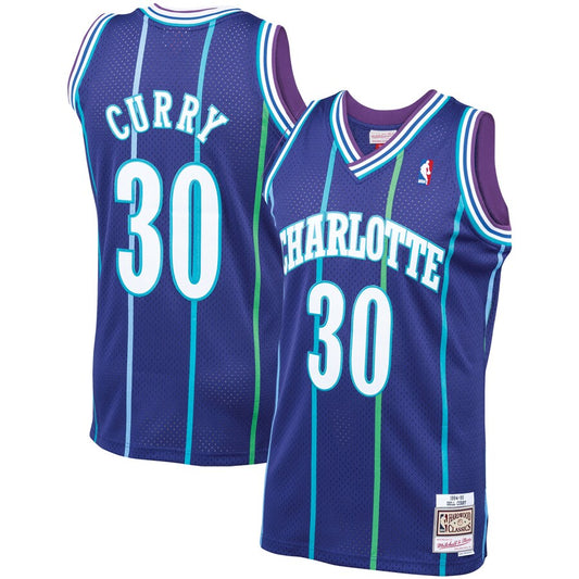 MITCHELL AND NESS HORNETS GRAPE JERSEY-CURRY by Mitchell and Ness