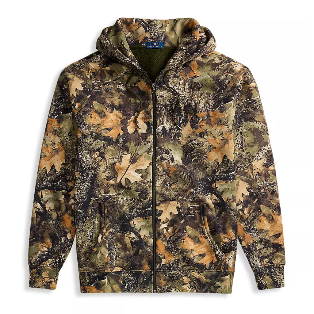 RALPH LAUREN LONG-SLEEVE DOUBLE KNIT W/ HI-PILE FULL-ZIP FOREST CAMO HOODED SWEATSHIRT by Ralph Lauren