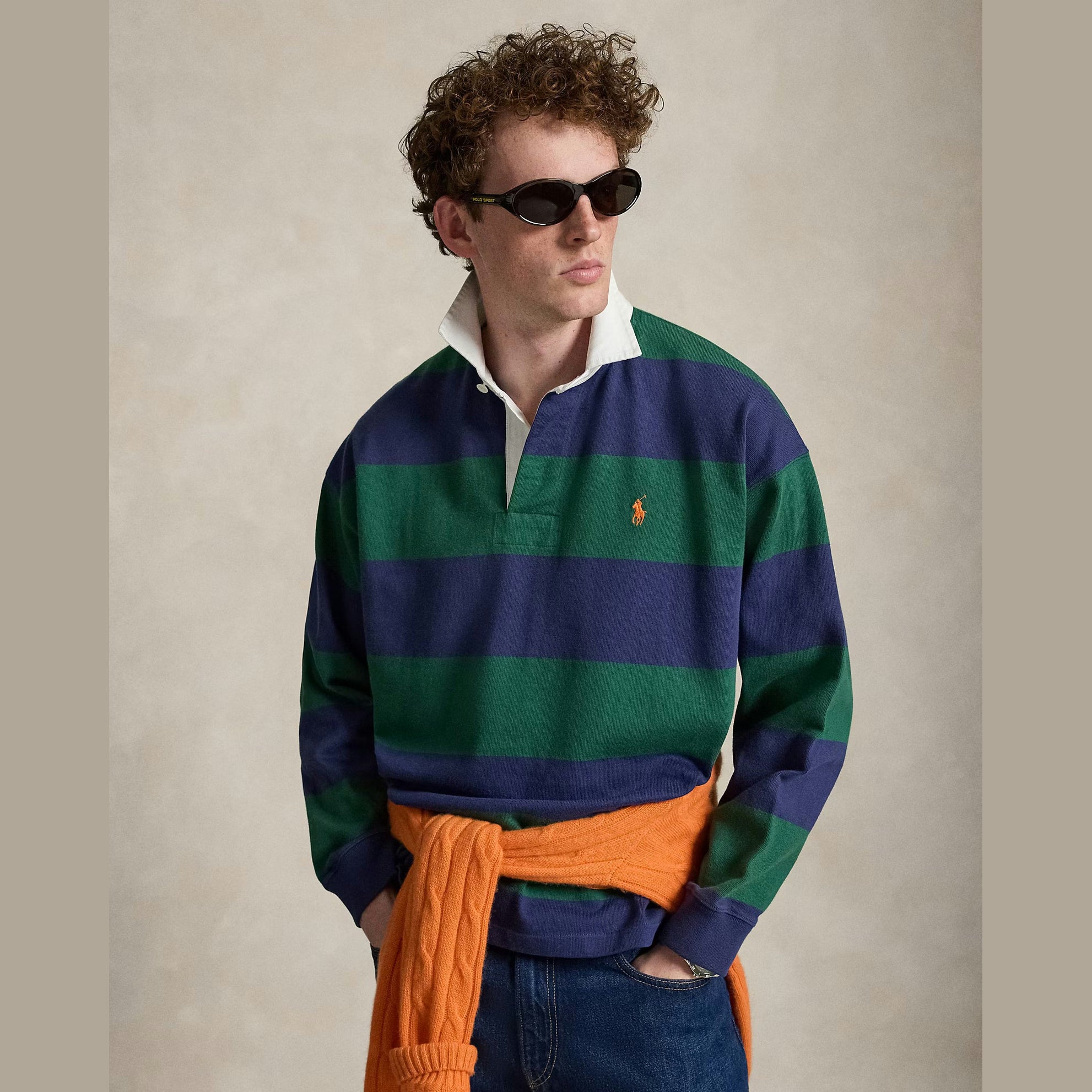 RALPH LAUREN LONG-SLEEVE HEAVY WEIGHT JERSEY STRIPED RUGBY POLO by Ralph Lauren