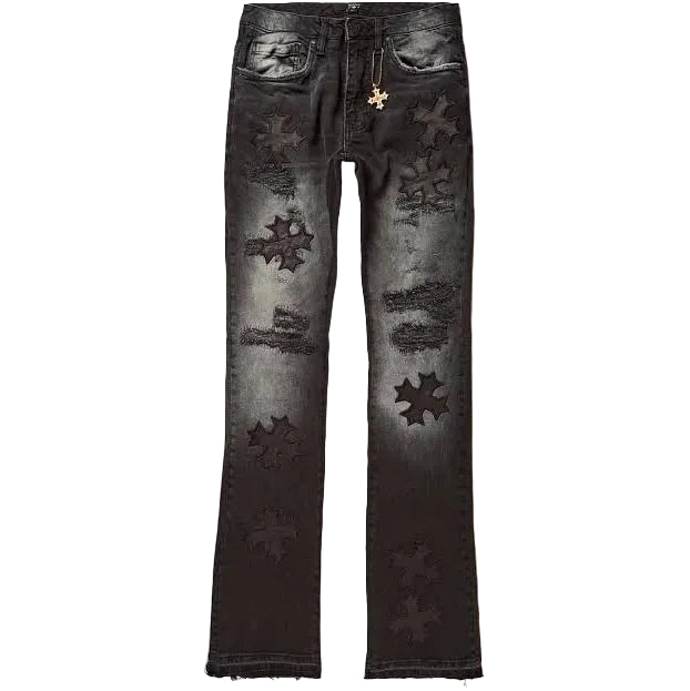 SEE YOU IN PARADISE CROSS SCYTHE PATCHED JEANS by Jordan Craig