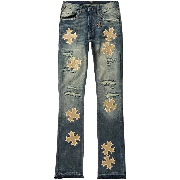 SEE YOU IN PARADISE CROSS SCYTHE PATCHED JEANS by Jordan Craig