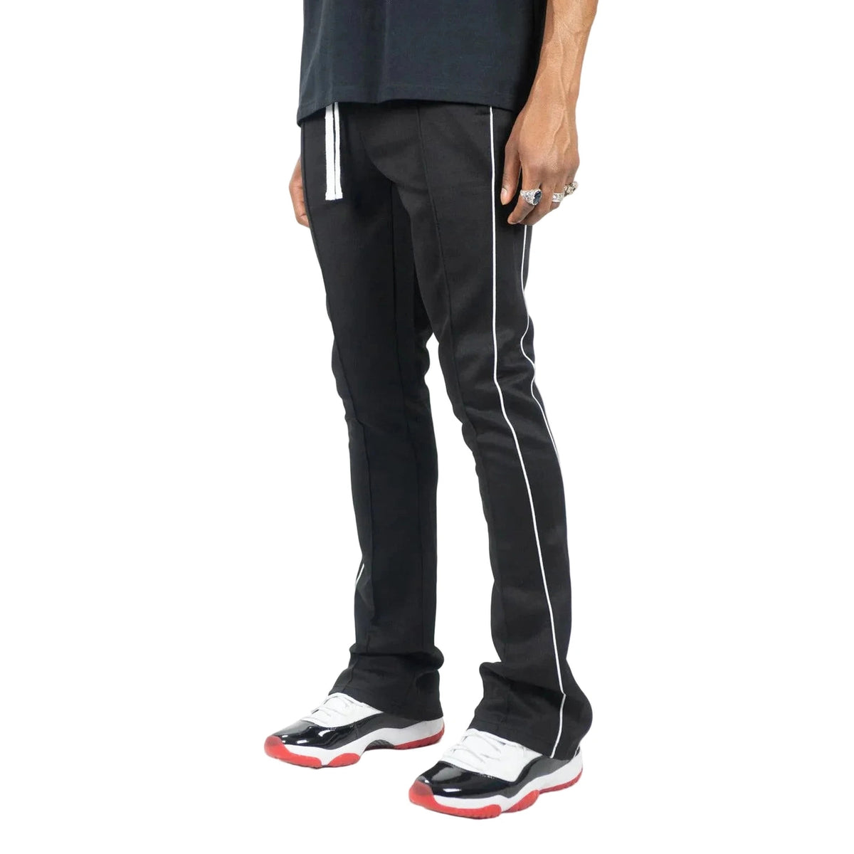 REBEL MINDS BT PIPING STACKED TRACK PANTS by Rebel Minds