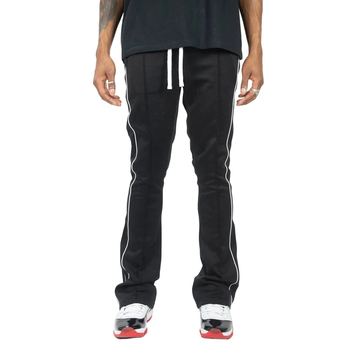 REBEL MINDS BT PIPING STACKED TRACK PANTS by Rebel Minds