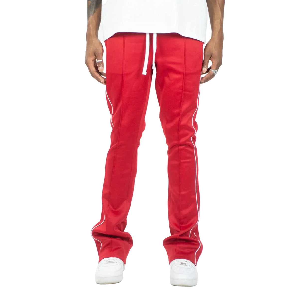 REBEL MINDS BT PIPING STACKED TRACK PANTS by Rebel Minds