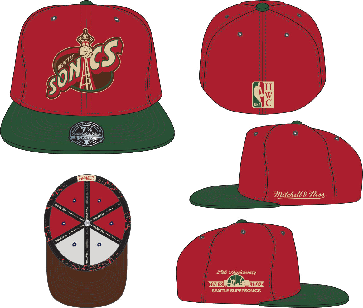 Mitchell & Ness Seattle Supersonics Sonics Fitted Size 7 1/4 Full Team Logo  Hat Cap - Black and White